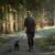 walking dog in the woods along a path