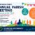 Annual parish meeting leaflet with event details, illustrated people, and community celebration themes.